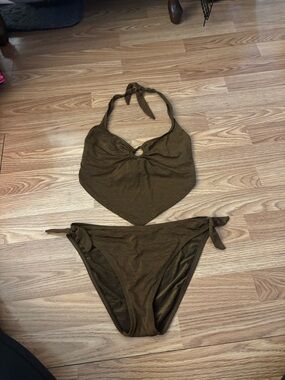 Y2K XOXO Brown Halter Low Rise Bikini Set Size Medium